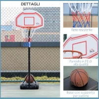 Canestro Basket ad Altezza Regolabile con Base Riempibile e 2 Ruote, in Acciaio, PE e HDPE, 70x45x2 cm