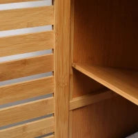 kleankin Mobiletto Bagno con 2 Ripiani Aperti e Armadietto a 2 Ante in Bambù 60x30x120cm