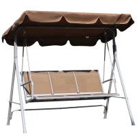 Dondolo da Giardino a 3 Posti in Metallo, Tetto Parasole Rimovibile e Lavabile, Marrone e Argento, 171x108x154cm