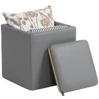 Pouf Contenitore con Coperchio in Ecopelle, 40 x 40 x 40 cm, Grigio