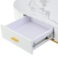 Set di 2 Tavolini da Salotto Moderni con Struttura in Metallo Dorato e Ripiani Spaziosi, Dimensioni 100x48x38,5 cm e 70x70x44,5 cm, Bianco