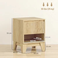 Set di 2 comodini stretti, con vano aperto e 1 cassetto, pannelli a scanalatura 43x40x55cm Legno naturale