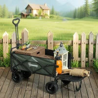 Carrello da Giardino da 95L Pieghevole con Pannello Apribile, in Acciaio e Poliestere, 125x48x78-102 cm, Verde