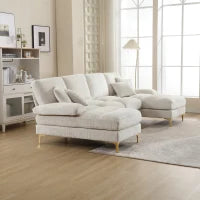 Divano componibile moderno grande in Chenille a forma di U, con Doppi Sedili Reclinabili,  Beige