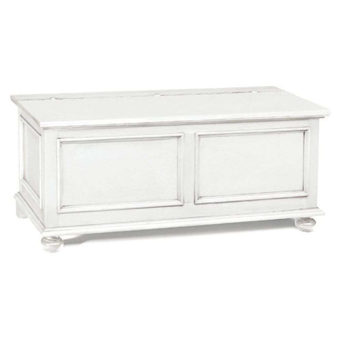 Cassapanca arte povera in legno massello e mdf con rifinitura in bianco 120x44x51 H