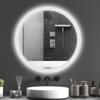 kleankin Specchio Bagno LED Antiappannamento con 3 Colori e Luminosità Regolabile, in Metallo e Vetro, Ø70x3 cm
