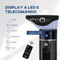 Ventilatore a Colonna 60W con 3 Velocità, 3 Modalità e Timer 8h, in ABS, Ø32x106.8 cm, Nero