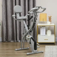Cyclette Pieghevole 2 in 1, Resistenza Magnetica Regolabile 8 Livelli, Bici da Fitness con Sensore di Frequenza Cardiaca, Elastici per Braccia, Schermo LCD, Volano 2.5kg, Grigio