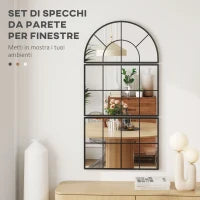 Specchio da Parete ad Arco Stile Finestra per Camera da Letto e Ingresso, 76x43 cm, Nero