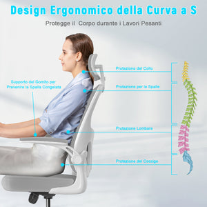 Sedia ufficio ergonomica - RATTANTREE  - Sedie da scrivania con Supporto Lombare e Poggiatesta Regolabile - Grigio