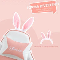 Sedia Gaming Ergonomica con Orecchie, Poggiapiedi Estraibile, Cuscino Lombare e Poggiatesta, Rosa