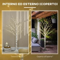Albero di Natale Bianco con Luci LED e 12 Rami per Interni ed Esterni, in PP e Metallo, 22x22x150 cm