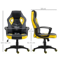 Sedia Gaming Ergonomica, Poltrona da Ufficio Girevole con Rotelle in Similpelle Nera e Gialla, Altezza Regolabile