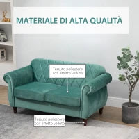 Divano 2 Posti Design Vintage Rétro in Legno e Velluto, 148 x 72 x 76 cm, Verde