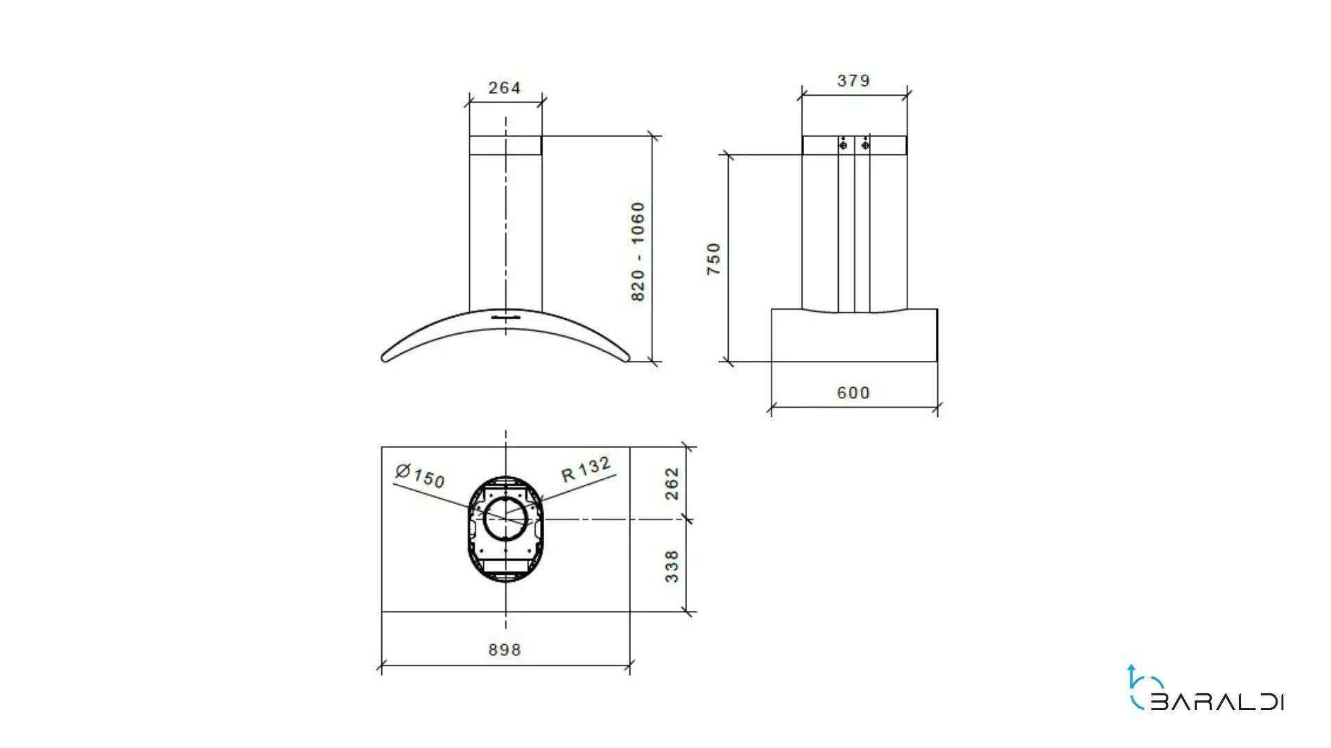 Cappa a parete ARCADIA cm 90 - Nera - 800 m3/h