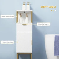 kleankin Mobile Colonna Bagno con Cassetto, Armadietto e Ripiano in Legno e Metallo, 30x30x105cm, Bianco