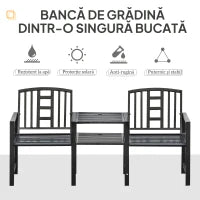 Panchina da Giardino Moderna 2 Posti con Tavolino e Foro per Ombrellone Arredamento da Esterno 165x56x85.5cm Nero