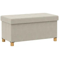 Panca Contenitore Pieghevole da 67L, Coperchio Imbottito e Rivestimento Vellutato, 76x38x38cm, Crema