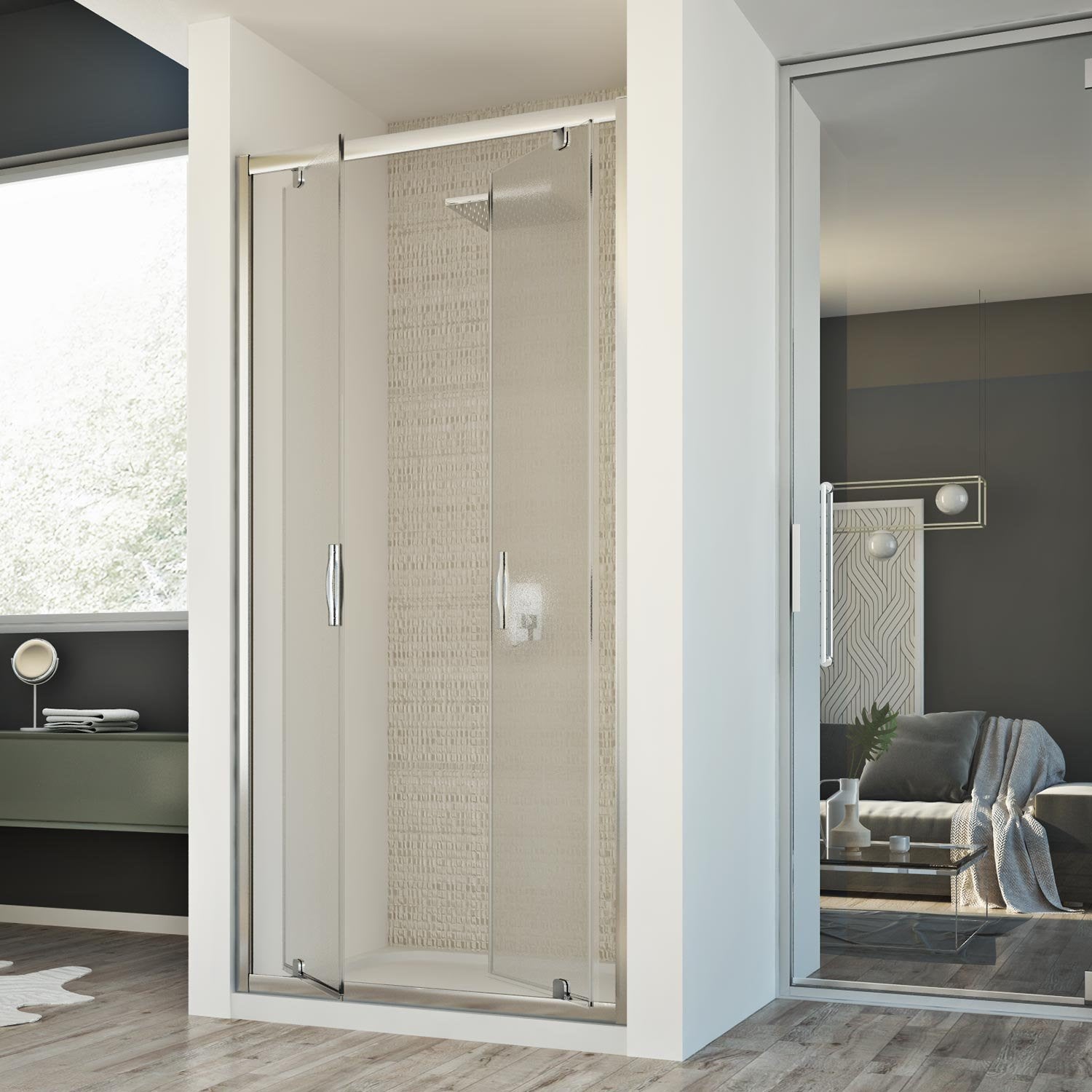 Porta Doccia 120CM H198 Stampato C mod. Cristal 2 Ante