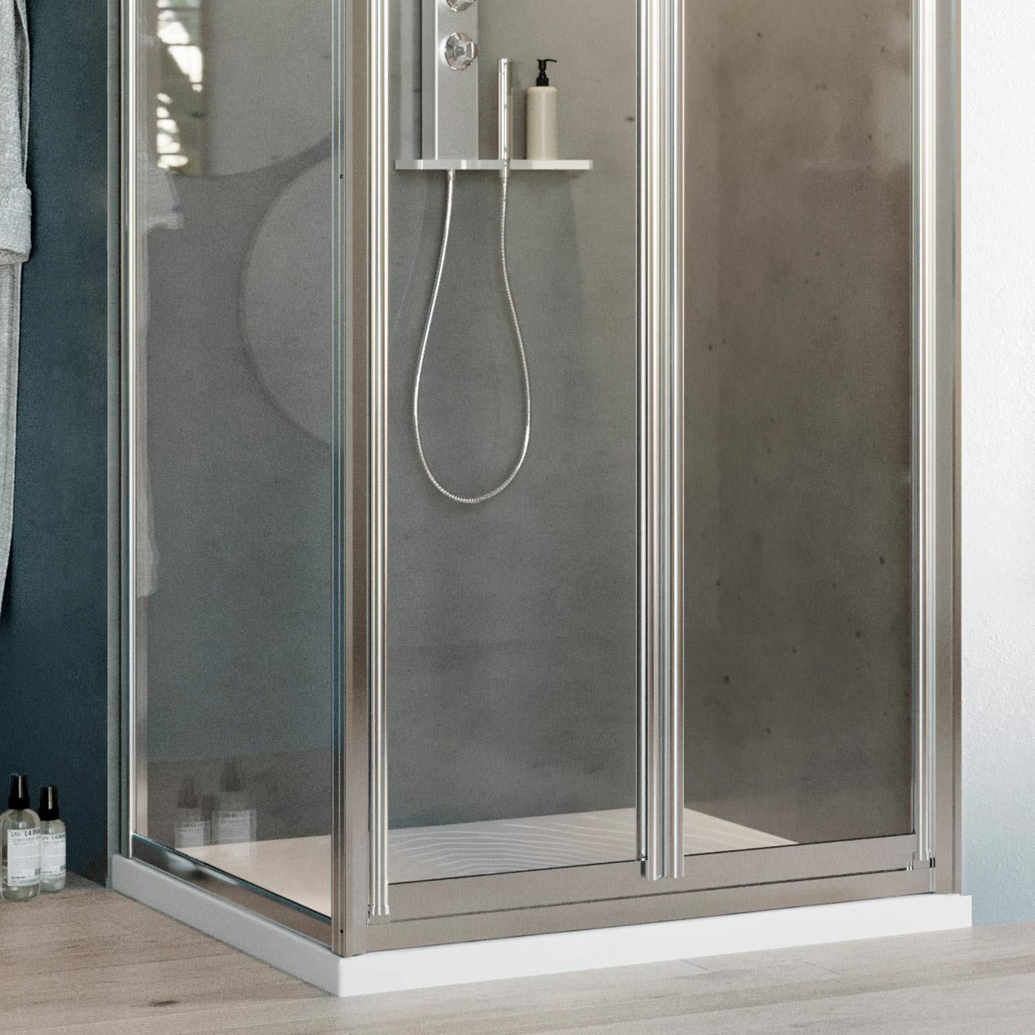 Box Doccia Angolare 75x80CM H198 Cristallo Trasparente Fisso+Saloon 2 Ante Battente 75 mod. West