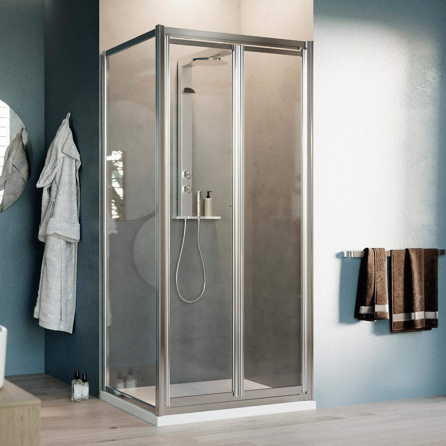 Box Doccia Angolare 80x90CM H198 Cristallo Trasparente Fisso+Saloon 2 Ante Battente 90 mod. West