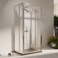 Box Doccia 3 lati 80x75x80CM H198 Cristallo Trasparente 2 Fissi+Saloon 2 Ante Battente 75 mod. West