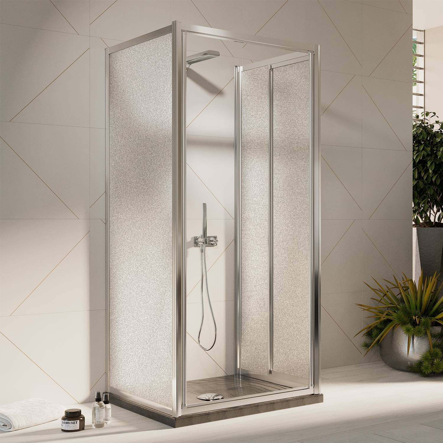 Box Doccia 3 lati 90x80x90CM H198 Cristallo Stampato C 2 Fissi+Saloon 2 Ante Battente 80 mod. West