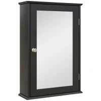 kleankin Mobiletto Bagno Pensile con Specchio e Anta a Chiusura Magnetica, 41x14x60 cm, Nero