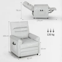 Poltrona Reclinabile con Poggiapiedi, Riscaldamento, 8 Punti Massaggio e 5 Modalità, Tessuto Vellutato, Grigio