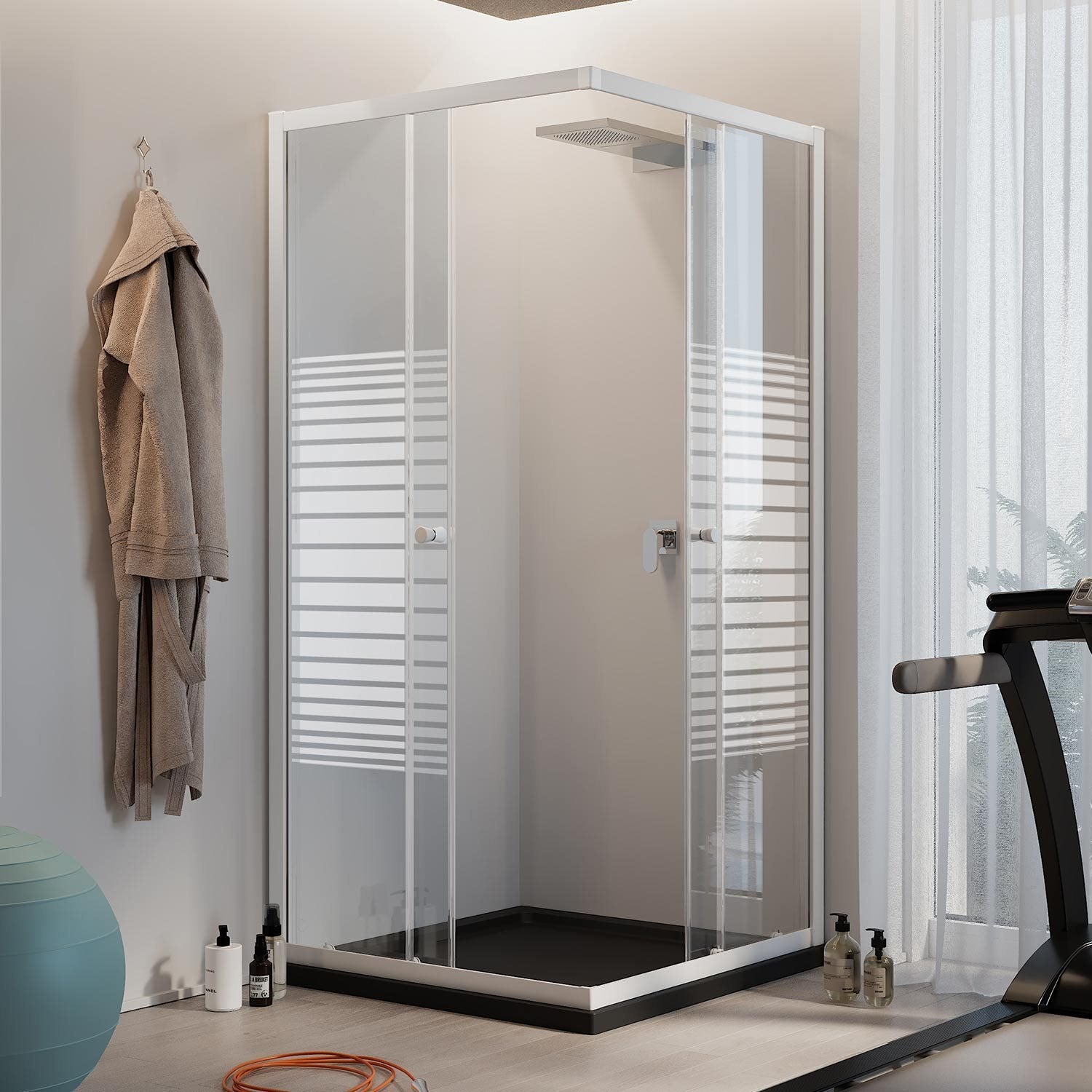 Box Doccia Bianco Quadrato 90x90 CM H185 Vetro Serigrafato mod. Blanc