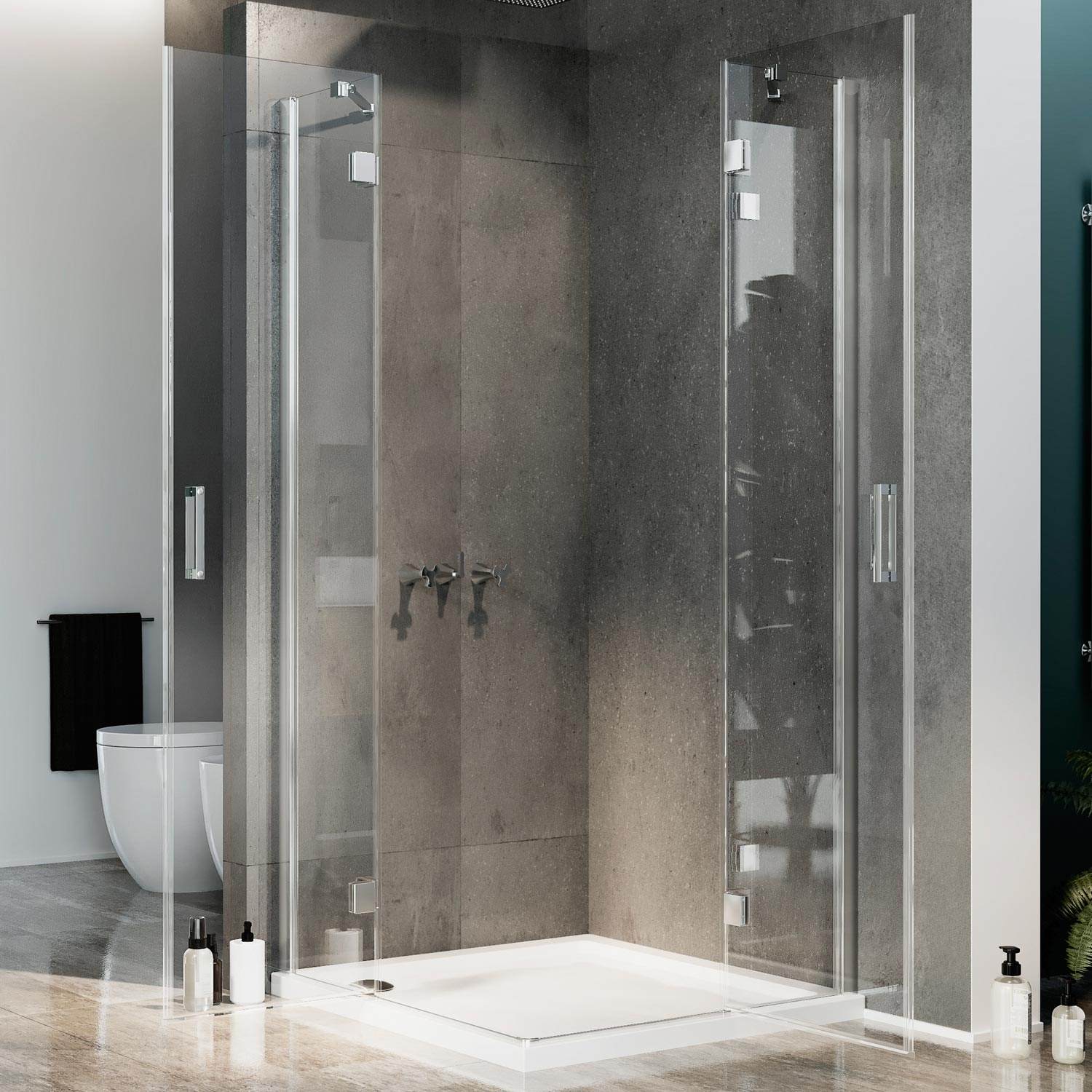 Box Doccia 70x75 CM H190 Trasparente con Easyclean mod. Flip Anta + Anta Ap. Battente