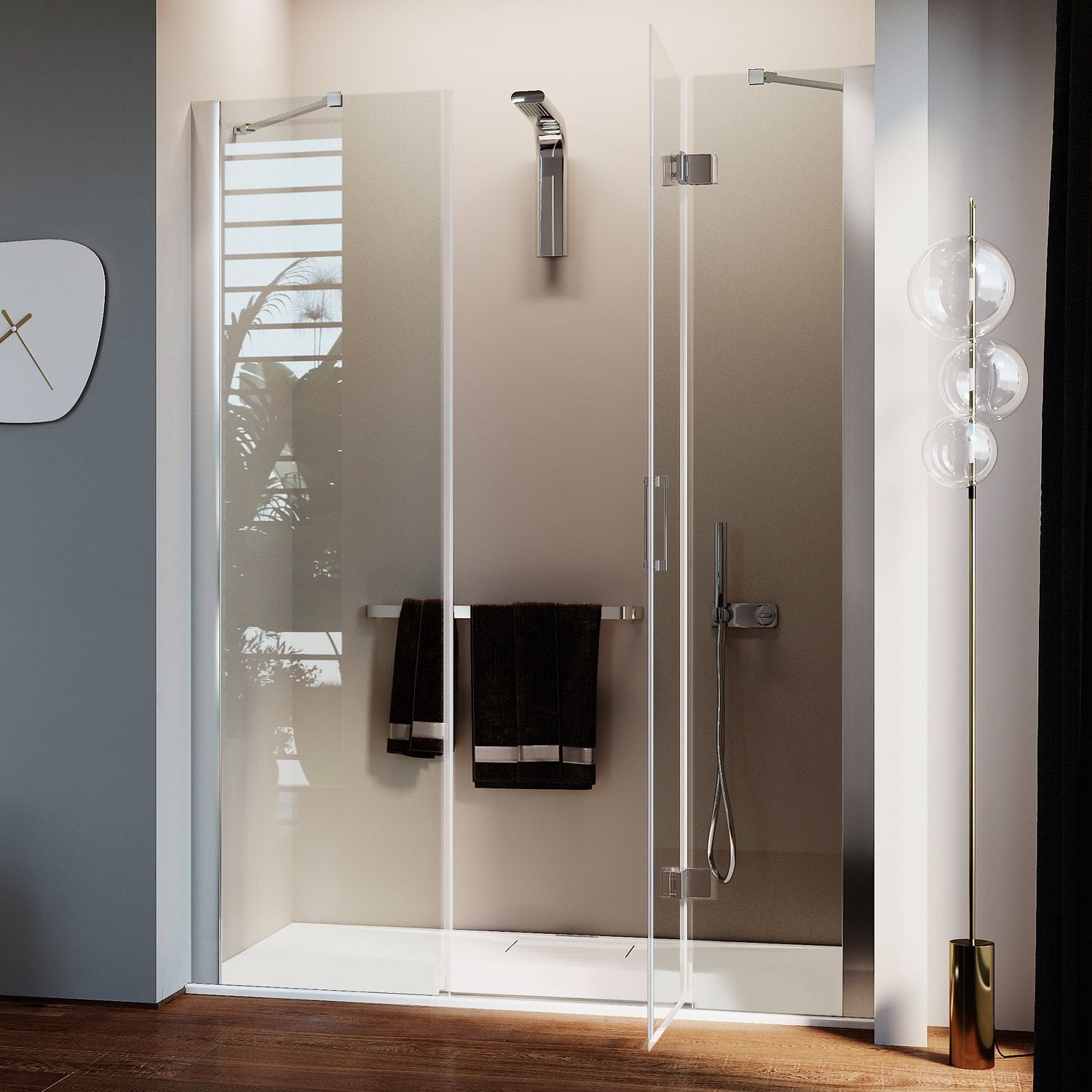 Porta Doccia 145CM H190 Vetro Trasparente con Easy-Clean mod. Flip Anta + Fisso