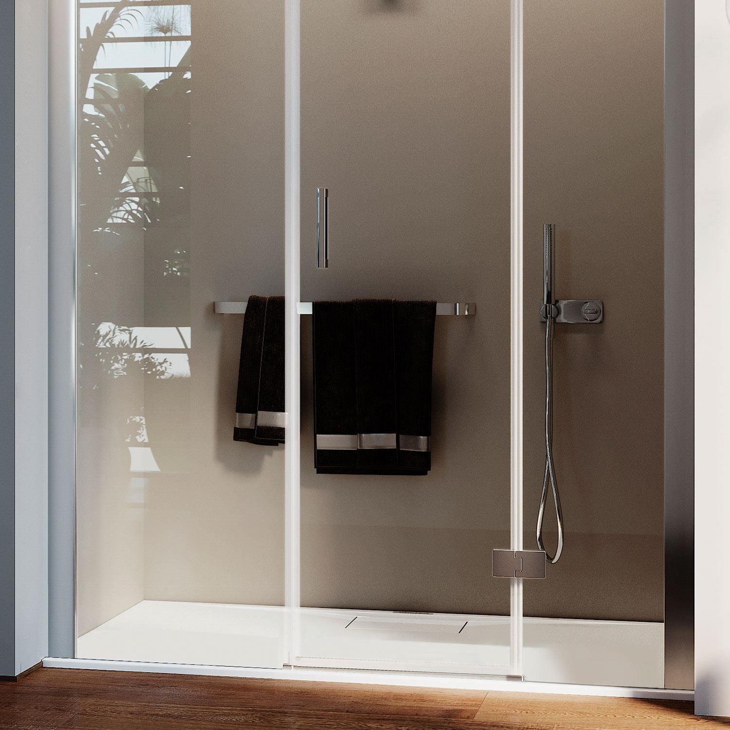 Porta Doccia 155CM H190 Vetro Trasparente con Easy-Clean mod. Flip Anta + Fisso