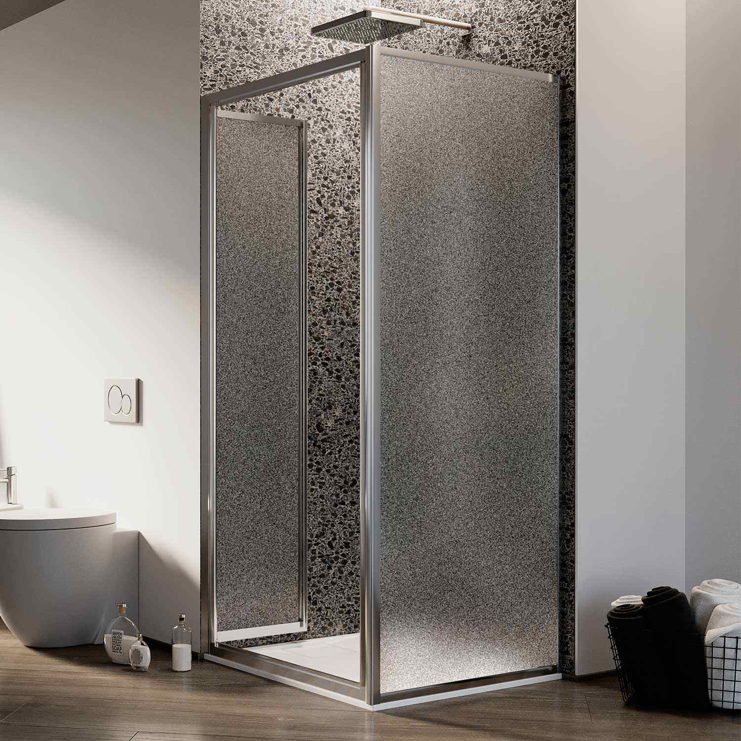 Box Doccia Angolare 70x75CM H185 Cristallo Stampato C Fisso+Saloon 2 Ante Battente 75 mod. Clint