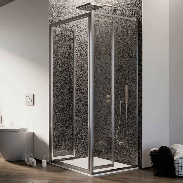 Box Doccia Angolare 70x100CM H185 Cristallo Trasparente Fisso+Saloon 2 Ante Battente 100 mod. Clint