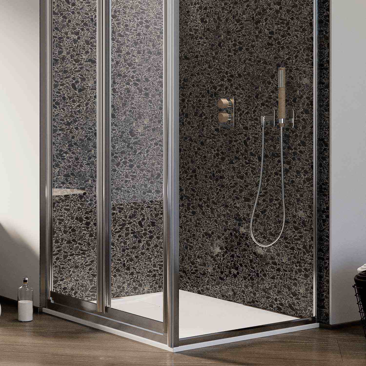 Box Doccia Angolare 70x100CM H185 Cristallo Trasparente Fisso+Saloon 2 Ante Battente 100 mod. Clint