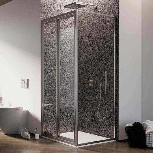 Box Doccia Angolare 80x100CM H185 Cristallo Trasparente Fisso+Saloon 2 Ante Battente 100 mod. Clint