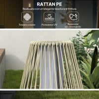 Lampada Solare da Giardino con Illuminazione LED, in PE, Rattan e Acciaio, Ø26x72 cm, Grigio