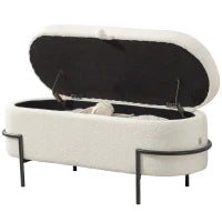 Panca contenitore imbottita, con rivestimento in fleece e struttura in metallo, Bianco crema