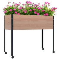 Fioriera da Giardino con Fori di Drenaggio e 4 Ruote, in Legno di Abete e Acciaio, 99x42x81 cm
