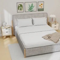 Set di 2 Comodini Moderni con 2 Cassetti a Scorrimento Silenzioso 40x35x50 cm Bianco Lucido e Rovere