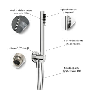 Kit doccia tondo diametro cm 25 doccino flessibile cm 150 pvc ugelli anticalcare *** tipo di accessorio soffione 2 mm...