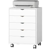 Cassettiera da Ufficio con 5 Cassetti per Documenti A3, Ruote e Blocco, 50x40x67.5 cm, Bianco