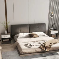 Set 2 Comodini Moderni con Ripiano Aperto e Cassetto, in Legno, 39x28x41 cm, Bianco e Grigio Scuro