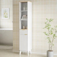 Armadio da bagno mobile colonna bagno con 3 ripiani aperti, cassetto e 2 ripiani regolabili 33 x 30 x 170 cm bianco