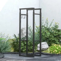 Portalegna da Interno ed Esterno Regolabile in Metallo con Ganci a S, 40-65x25x100-150 cm, Nero