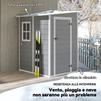 Casetta da Giardino con Finestra e Doppia Porta, in PP e Alluminio, 122x149x192 cm, Grigio