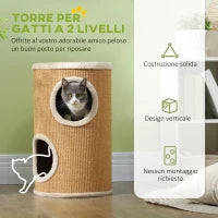 Torre Tiragraffi per Gatti a 2 Livelli in Sisal con Casette in Peluche per 1-2 Gatti, Marrone
