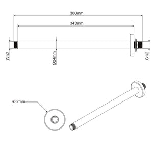 Braccio doccia in ottone a soffitto lungo 35 cm mod. Alfa