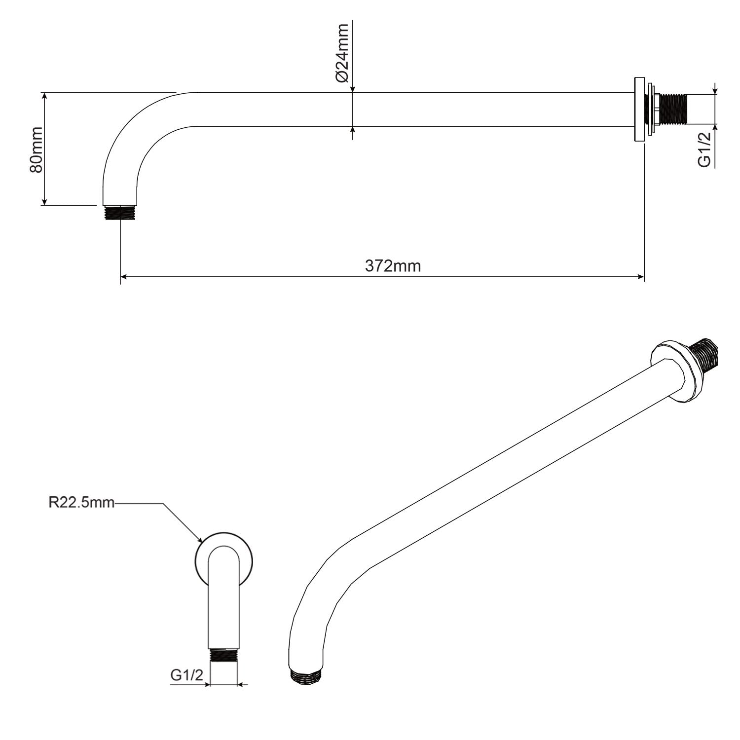 Braccio doccia in ottone a muro lungo 34 cm mod. Gamma